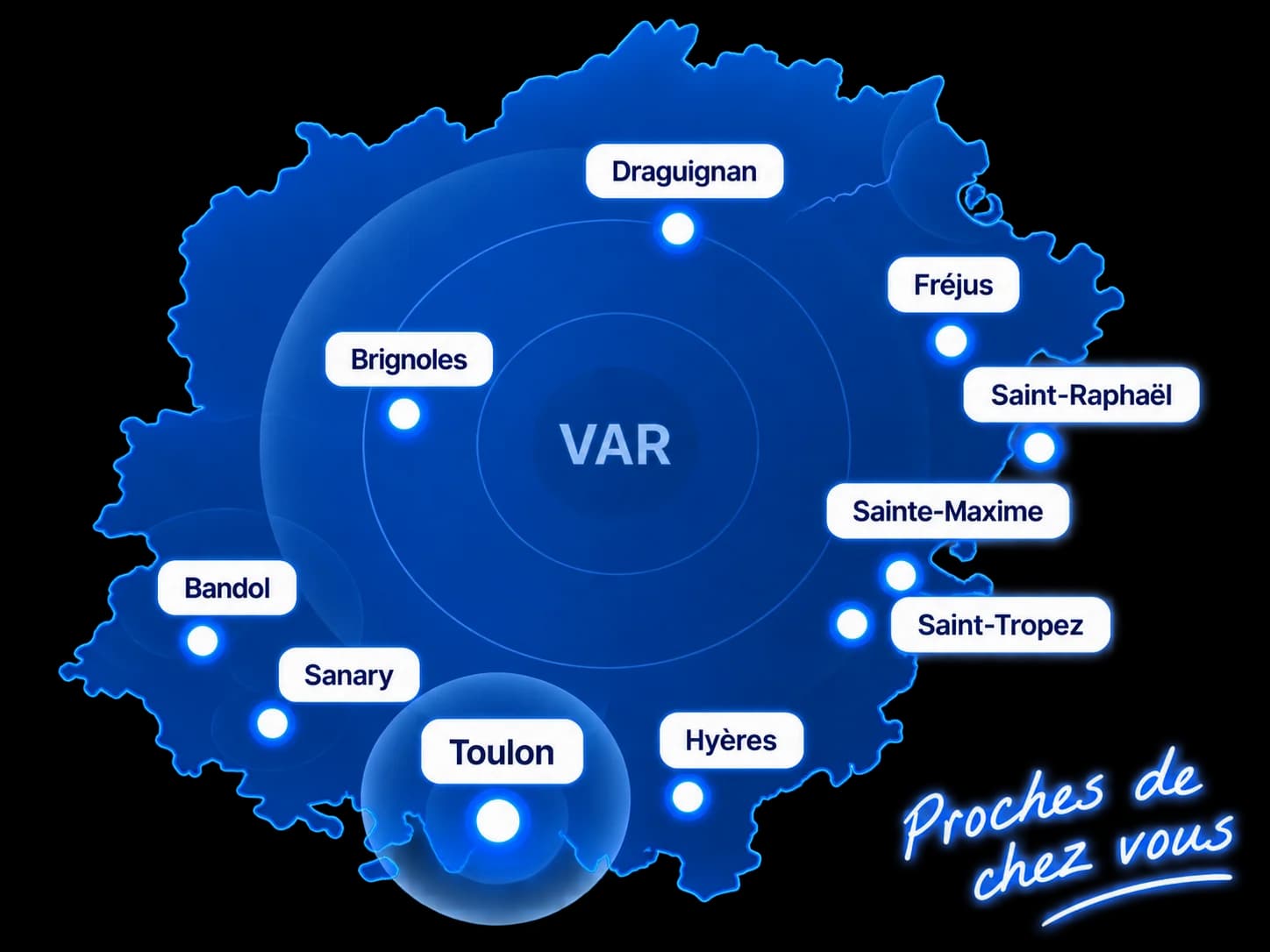 Carte du Var avec les villes où intervient Sellerie Mistral 83